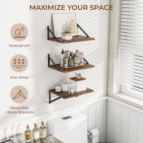 16W x 12D Deep Floating Shelves Set of 3 Walnut (3 Count)