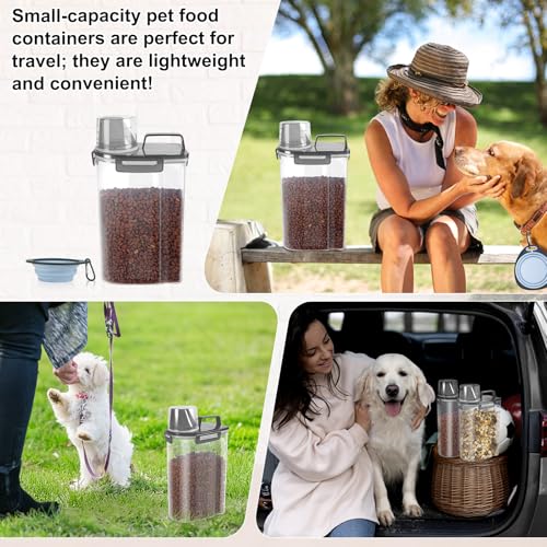 3-5Lbs/3Qt Dog Cat Food Storage Container With Foldable Bowl. Plastic Pet Food Dispenser for Small Animal Kibble/Pet Food/Bird Seed/Oatmeal/Rice/Flour/Brown Sugart/Cereals (Clear Black)