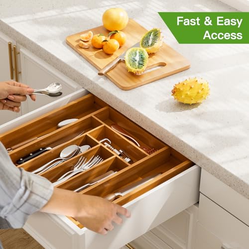 Bamboo Expandable Drawer Organizer for Utensils Holder