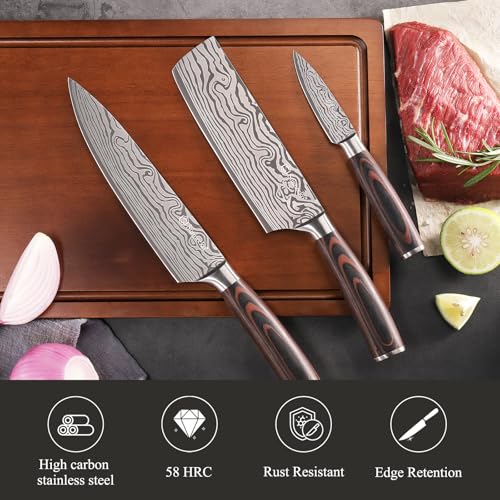 Kitchen Knife Set 3 Piece Chef Knife Set Professional High Carbon Stainless Steel (3 Count)