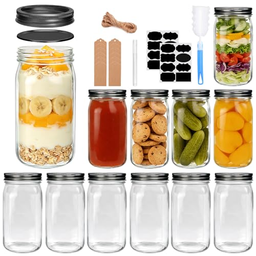 32oz Wide Mouth Mason Jars 12 Packs with Lids (12 Count)