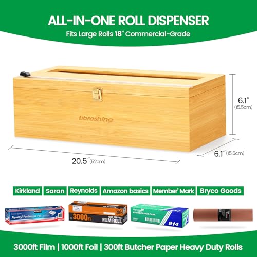 Bamboo 18 Inch Commercial Plastic Wrap Dispenser with Cutter