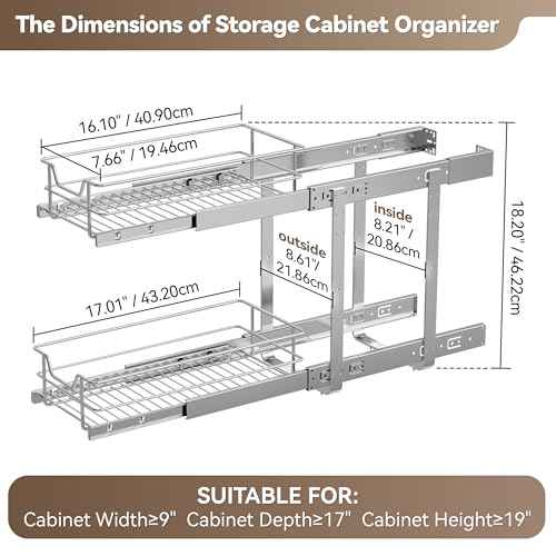 2 Tier Pull Out Cabinet Organizer 9" W X 17" D