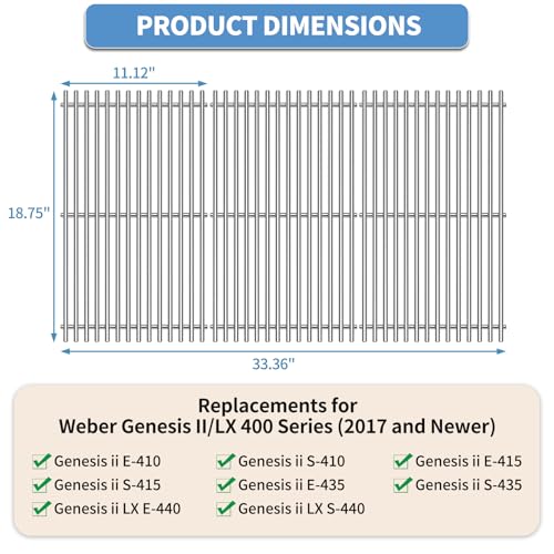 18.7" SUS304 9MM Cooking Grates for Weber Genesis II 400 and Genesis II LX 400