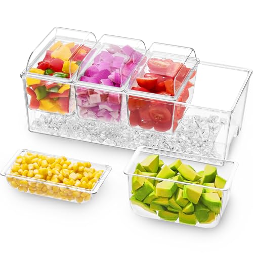 Chilled Condiment Caddy with 4 Compartment & Individual Lids