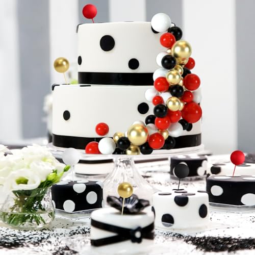 48 Pcs Balls Cake Topper Decorations Balloon Cupcake Toppers Foam Cake Topper Balls Cake Balls Decorations for Birthday Party Wedding Cake Decorating (48 Count)