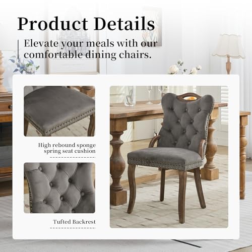 Grey Velvet Upholstered Dining Chairs Set of 4