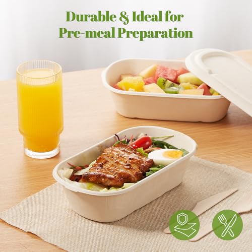 100% Eco Friendly] 34 oz Disposable Food Containers with Lids (50 Count)