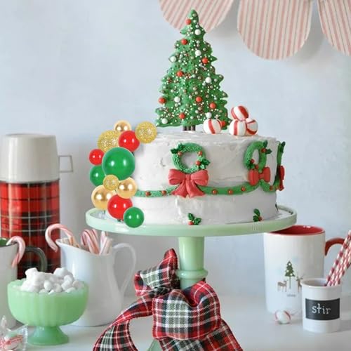 40 Pcs Ball Cake Toppers Mini Balls Cake Decorations Red Green Gold Silver Sticks Foam Balls DIY Cake Topper Insert Balls Cake Decorations for Baking Christmas Party Decorations (40 Count)