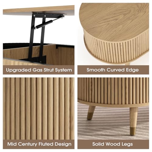 Oval Lift Top Coffee Table with Storage for Living Room