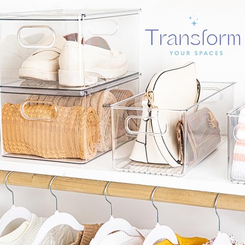 Plastic Food Storage Clear Container Bin with Handles for Organizing Kitchen