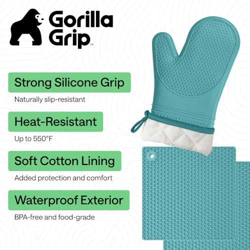 BPA Free Silicone Oven Mitts and Pot Holders Set (4 Count)