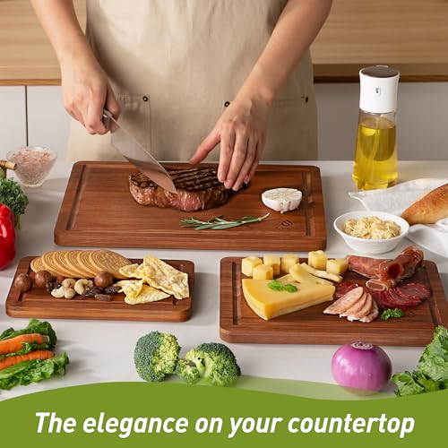 3 Packs Bamboo Cutting Board Set with Non Slip Feet and Over Sink Nice Solid Thick Wood Juice Groove Chopping Board Extra Large Big Small Best Hardwood Kitchen Counter Organic Vegetable (3 Count)