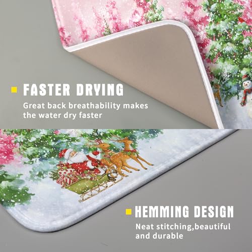 Pink Christmas Dish Drying Mat for Kitchen Counter Absorbent Dish Dry Pad