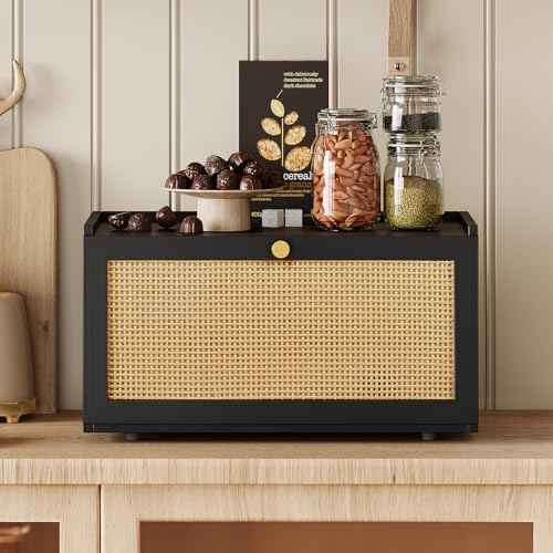 Rattan Bamboo Bread Box for Kitchen Counter Large Capacity Bread Storage Bin Farmhouse Bread Storage Container Rustic Bread Holder