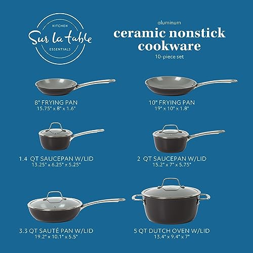 Kitchen Essentials 10 Piece PFA Free Titanium Ceramic Nonstick Interior Forged Aluminum Cookware Pots and Pans Set