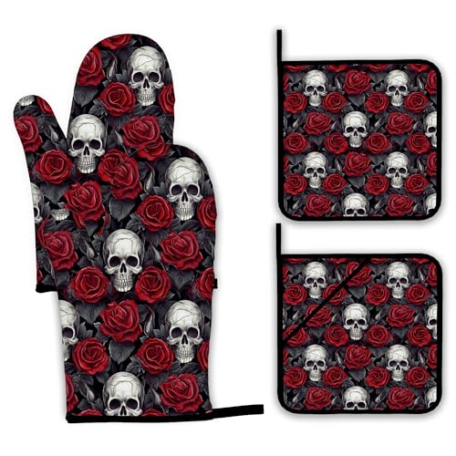 Skulls Oven Mitts and Pot Holders Set (4 Count)