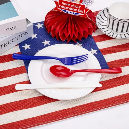 200Pcs 4th of July Red Blue Disposable Plastic Silverware (200 Count)