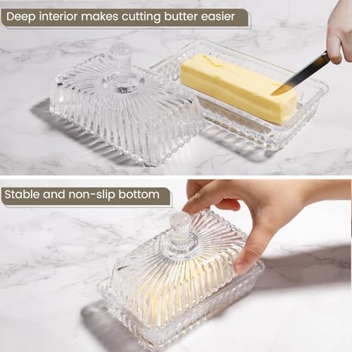 Modern Fancy Clear Glass Vintage Butter Dish with Lid for Countertop