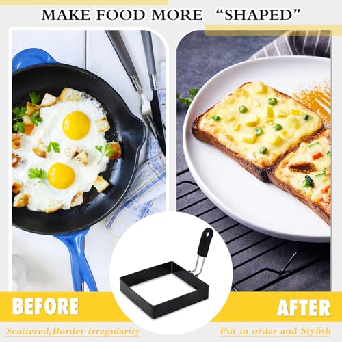 2 Pack 4'' Square Egg Rings Set with Silicone Handle