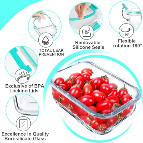 5 PACK 36 OZ Glass Meal Prep Containers Set with Lids (5 Count)