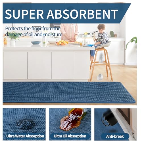 Extra Long Kitchen Runner Rugs Kitchen Mat Non Slip Blue 17"x95"