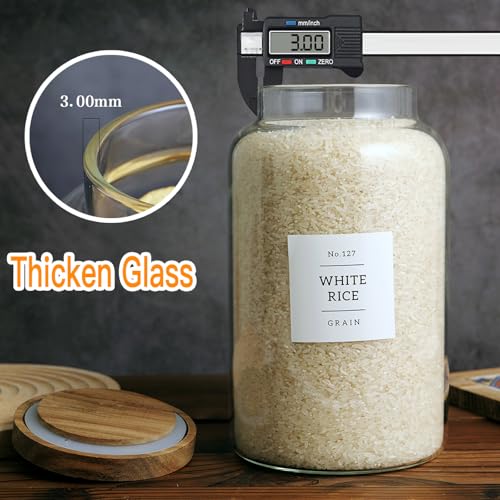 Set of 2 Large Glass Jar with Airtight Acacia Lid and 132 Kitchen Pantry Labels (2 Count)