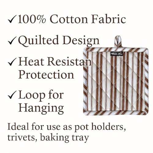 Double Stripe Pot Holders Heat Resistant Cotton Set of 3 Nonslip 8"x8" Inch Hot Pads for Kitchen (3 Count)