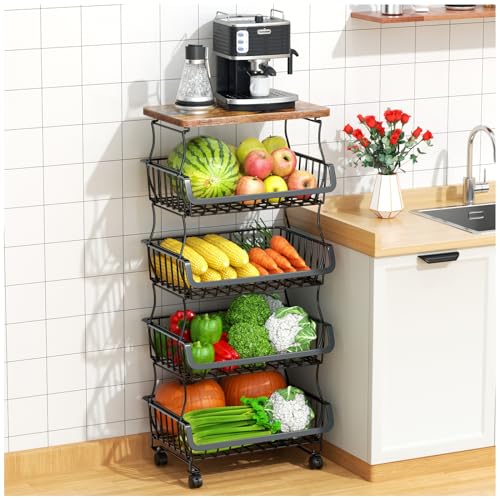 5 Tier Fruit and Vegetable Basket for Kitchen with Wheels