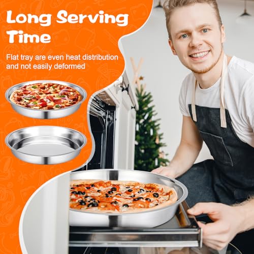 3 Pcs 16 14 10 Inch Large Deep Pizza Pans Stainless Steel Pizza Tray Round Oven Tray Rust Proof Reusable Bakeware Cooking Pan Dishwasher Safe for Baking (3 Count)