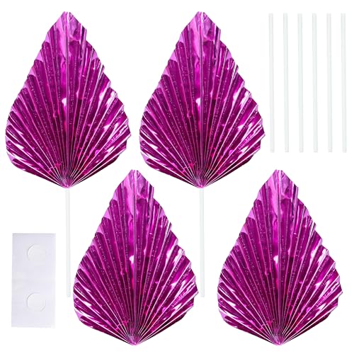 6Pcs Paper Palm Fan Cake Toppers Palm Spear Leaves Fan Cupcake Toppers Cake Insert Decorations Craft DIY Cake Bakeware Decoration for Birthday Party Wedding Party Decor Supplies Light Rose Red (6 Count)