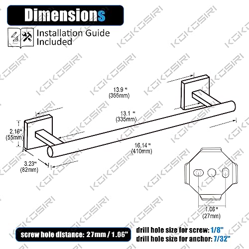 Hand Towel Bar Bathroom Towel Holder for Bath Kitchen Cabinet Towel Rails 16 Inch Brushed Gold Stainless Steel B4005BG