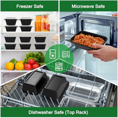 50 Pack (100-Piece) 24 oz Meal Prep Containers Reusable with Lids (50 Count)