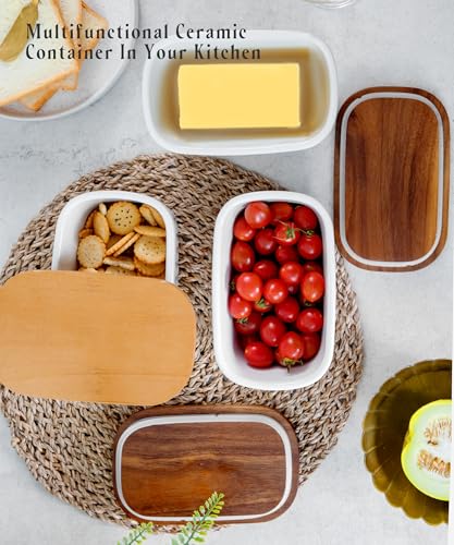 Ceramic Butter Dish with Wood Lid for Countertop