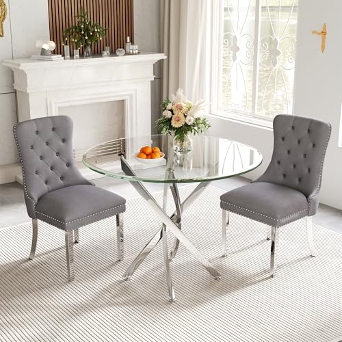 36" Round Glass Dining Table for 4
