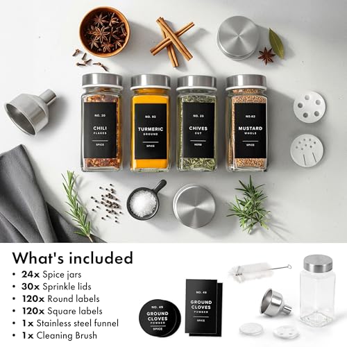 Glass Spice Jars with Label (24 Count)