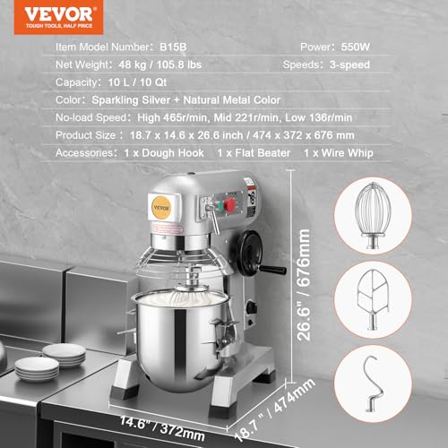 15Qt Commercial Food Mixer Timing Function 500W Commercial Mixer