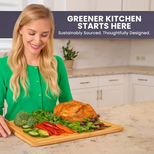 Extra Large Bamboo Cutting Board Featuring 18 Inch Wood Cutting Boards for Kitchen with Glue