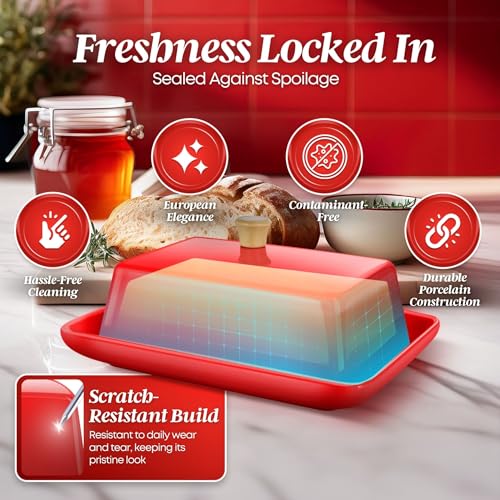 Large Ceramic Butter Dish with Lid for Countertop