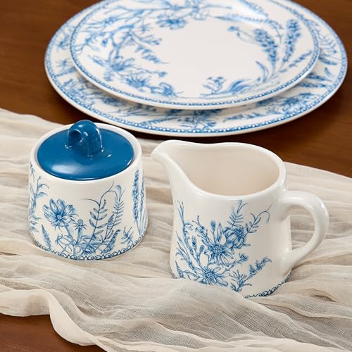 Blue Garden Toile De Jouy Ceramic Sugar and Creamer Set (2 Count)