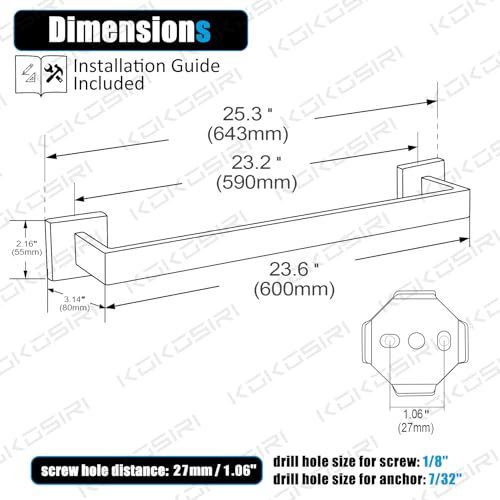 24 Inch Towel Rack for Bathroom Kitchen Towel Bars Wall Mount SUS304 Stainless Steel Towels Holder