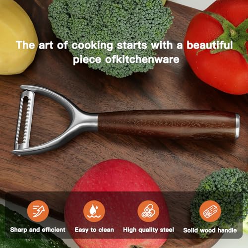 Serrated Blade Premium Y Type 304 Stainless Steel Multifunctional Kitchen Peeler Real Wood Handle Ultra Sharp Blade Vegetable Potato Apple