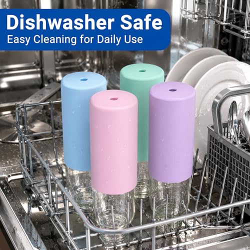 18 oz Glass Water Bottles with Lids and Silicone Sleeve 4 Pack