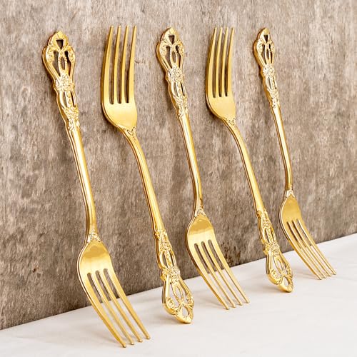 75PCS Gold Forks Disposable 8.1inch Vintage Baroque Forks for Party (75 Count)