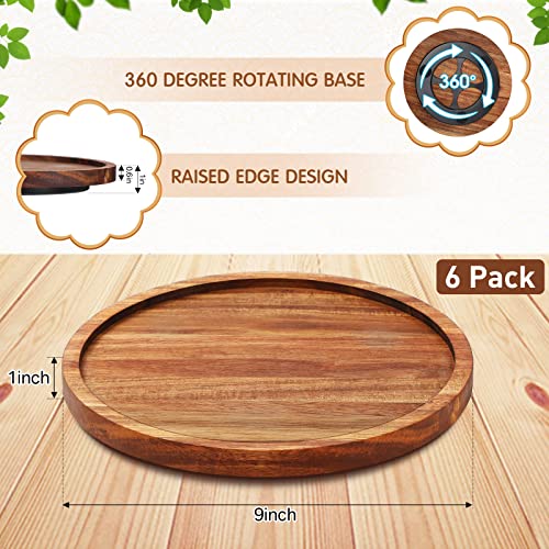 6 Pcs 9 inch Acacia Wood Lazy Susan Organizers for Kitchen (6 Count)