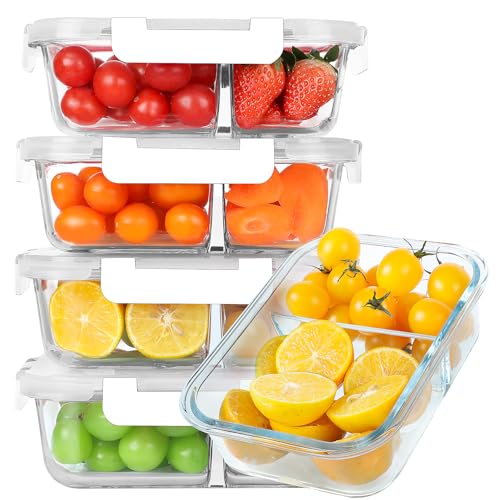 30 oz 5 Pack Glass Meal Prep Containers 2 Compartments (5 Count)