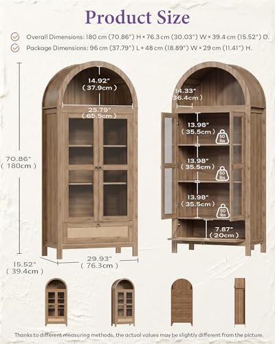 71'' Arched Pantry Cabinet with Glass Door for Kitchen Dining Room