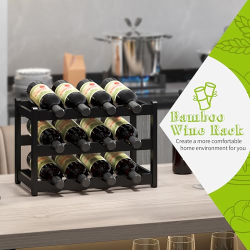 Bamboo Wine Rack Wine Storage Cabinet Shelf 12 Bottle Wine Racks Countertop Sturdy for Kitchen Dining Room Pantry