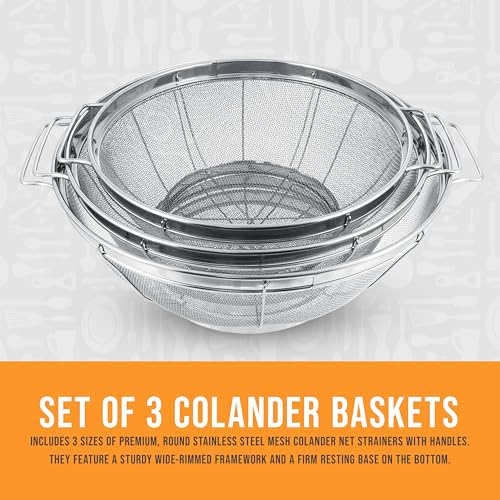 Set of 3 Stainless Steel Colander Strainers Net Baskets 5 (3 Count)