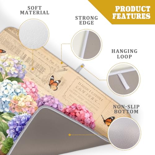 Vintage Flowers Dish Drying Mat Large 24 X18 Hydrangea Microfiber Drying Matt Kitchen Counter